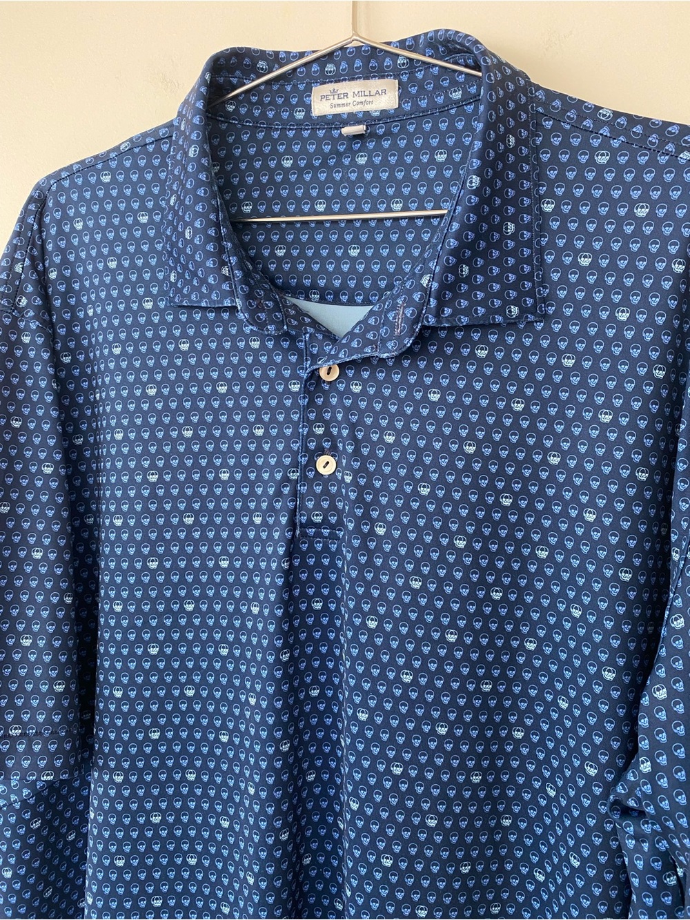 Peter Millar Navy Polo with Light Blue Micro Print
